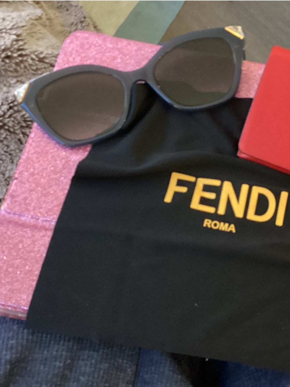 Fendi Dark Gray Sunglasses with Gold Logo Accent